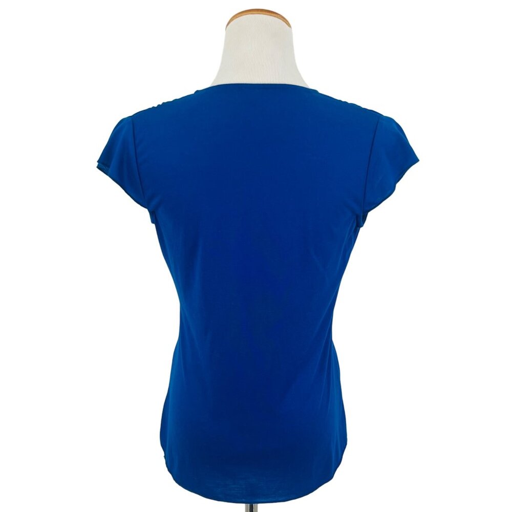 Y2K Royal Blue Deep V-Neck Crochet Accent Boho Top Cottagecore Soft Girl Casual - Picture 6 of 10